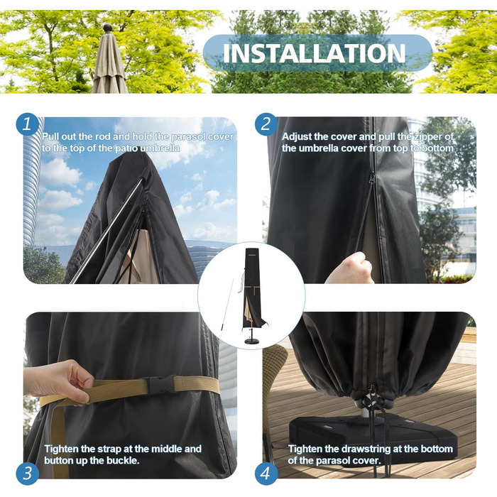 Захисний чохол для подвійного парасоля VANSHEIM Ø 400 см, водонепроникний, захист від УФ, для парасоля/ампельного парасоля, 460x270 см