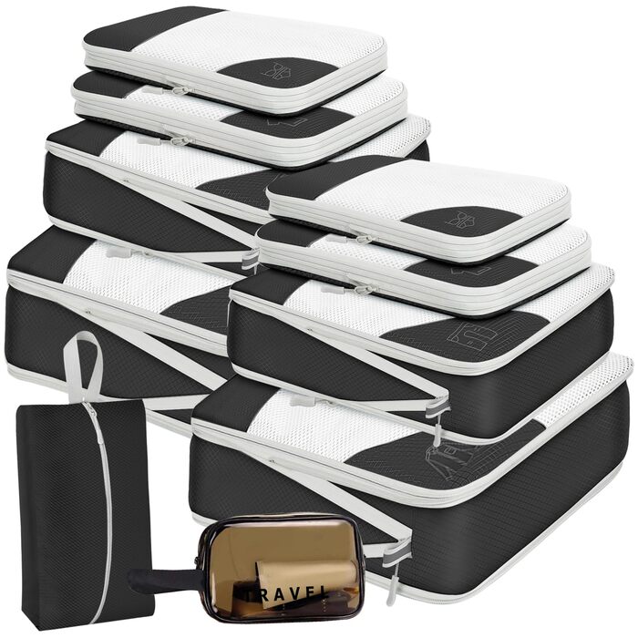 Набір компресійних органайзерів для подорожей Packwürfel, 10 предметів, чорні сумки-пакувальники для економії місця у валізі