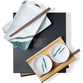 Набір посуду для суші на 2 персони, 10 предметів, зелений/білий гурман Moritz & Moritz
