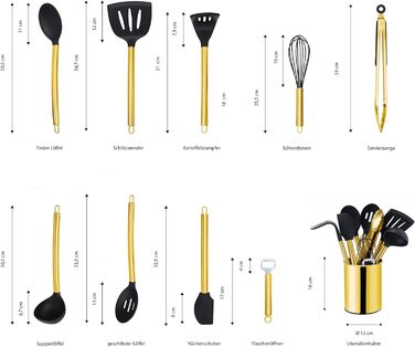 Набір кухонного приладдя ECHTWERK, ручка з нержавіючої сталі, тримач для посуду, антипригарний силіконовий посуд, EW-KS-1201K (золото, 10 предметів)