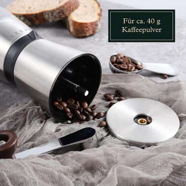Ручна кавомолка з 8 ступенів помелу – кавомолка з нержавіючої сталі з керамічним жорном для еспресо, фільтра та френч-прес – велика ручна кавомолка для дому та офісу, срібна, кераміка