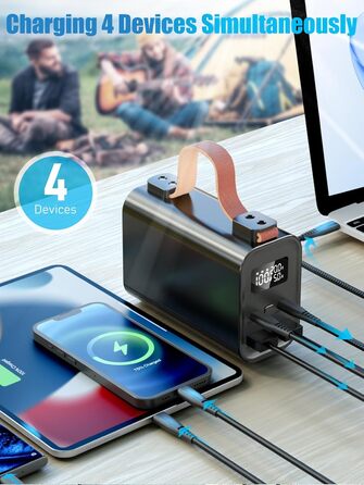 Портативний акумулятор для ноутбука 140W, 50000mAh: Power Bank з LED дисплеєм, PD3.1, QC4.0, 4 виходи та 2 входи (Чорний)