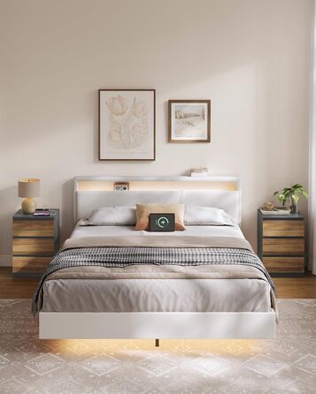 Приліжкові тумбочки VASAGLE Kailyn (2 шт.) з розетками, 3 шухляди, сірий + коричневий, LET831G01