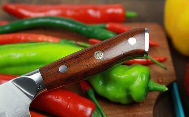 SCHNEIDWERK Santoku ніж з дамаської сталі, кухонний ніж 17.6 см, 67 шарів нержавіючої сталі, кухонний ніж з дамаської сталі, дуже гострий, DI-серія