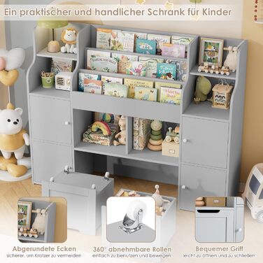 FOREHILL Поличка для іграшок та книжок у дитячу кімнату з дерева, сіра, 122 x 30 x 100 см