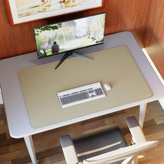 Килимок на стіл MAIDERN XXL 100x60 см двосторонній (шкіра та корк), водонепроникний килимок для миші та робочого столу для офісу та геймінгу, чорний