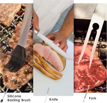 Набір барбекю 32 шт. з нержавіючої сталі: щипці, виделка, лопатка, аксесуари для гриля, кейс з алюмінію. Ідеальний подарунок для чоловіків.