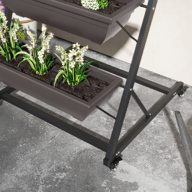 П'ятирівнева підставка для квітів, 145 см заввишки, мобільна квіткова полиця з роликами, сталева конструкція, колір - коричневий