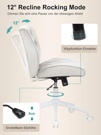 Крісло для дому та офісу Symino з функцією гойдання, обшите штучною замшею, регульована висота, поворотне на 360°, ергономічне, до 150 кг, велике (до 150 кг)