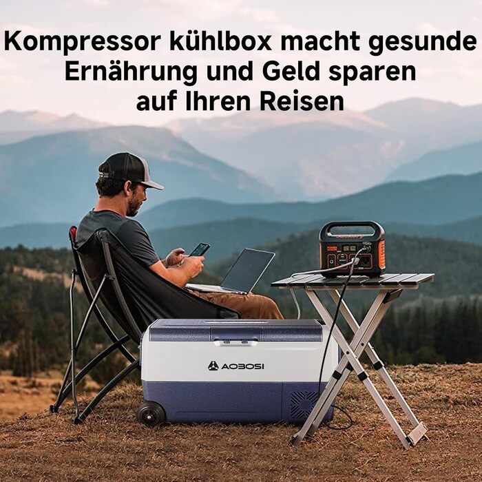 Автомобільний компресорний холодильник AAOBOSI 50л з Wi-Fi, 12/24V та 220V, -20°C для авто, кемпінгу, подорожей, двозонний, з регулюванням температури