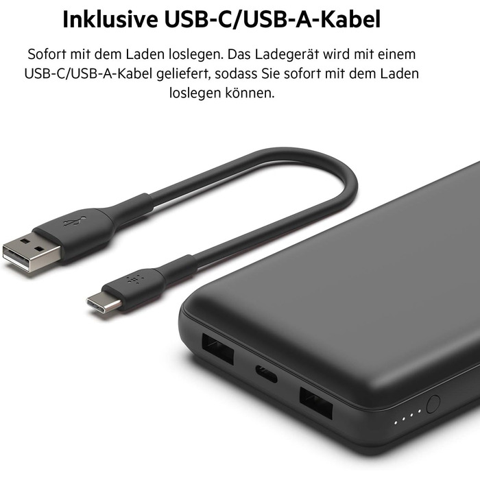 Портативний зарядний пристрій Belkin USB-C 20 000 мАг Power Bank з USB-C/USB-A для iPhone та інших пристроїв - чорний