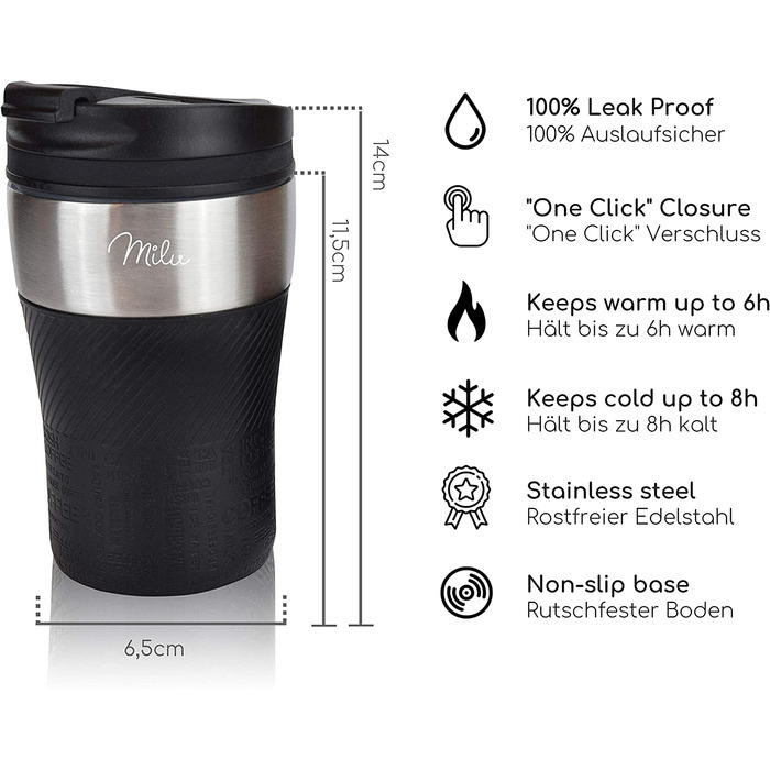Термостатична кружка Milu ізольована кружка кавова кружка to go-210 мл 100 герметична чашка для пиття з нержавіючої сталі Автомобільна кружка подвійна