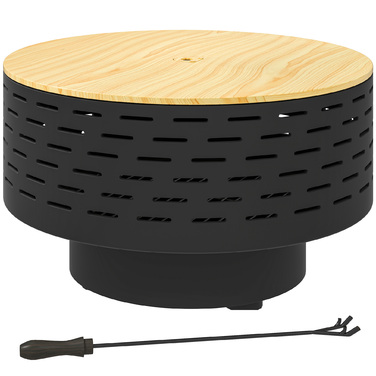 Вогнище 3-в-1 Ø60 x 39 см з нержавіючої сталі: вогнище, гриль та захист від іскор. Комплектується гачком для дров та колірною гамою 'вугільний сірий'.