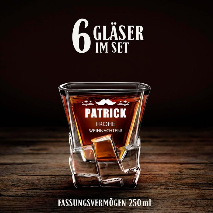 Мавертон Карафа для віскі 950 мл + Набір з 6 склянок для віскі з гравіюванням - Декантер для віскі - Подарунок на Різдво - Люкс дизайн - Кришталеве скло - для чоловіків на день народження (борода)