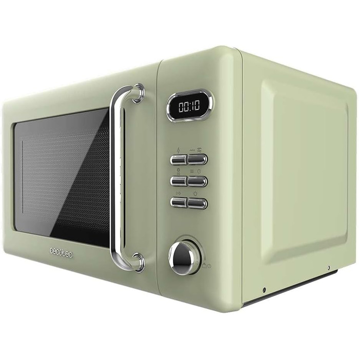 Мікрохвильова піч Cecotec Proclean 5110 Retro Green з грилем, 700 Вт, 8 програм, таймер до 60 хв, розморожування, вінтажний дизайн, зелена
