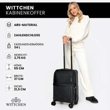 Набір валізWITTCHEN AXIS 3 шт. | Чемодани ручної/переносної розмірності M, L | Гібрид ABS Nylon з кишенями на блискавці, TSA-замок, телескопічна ручка, 360° колеса, легкі, чорні (55 x 37 x 21,5 см)