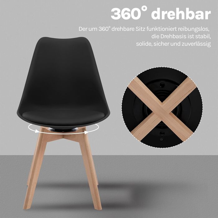 Крісла для їдальні WOLTU, набір з 2 шт., чорні, з масиву дерева та штучної шкіри, до 100 кг, для кухні та їдальні