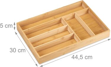 Лоток для столових приборів, 6 відділень, бамбук, висувний ящик малий, ВхШхГ 5x44,5x30 см