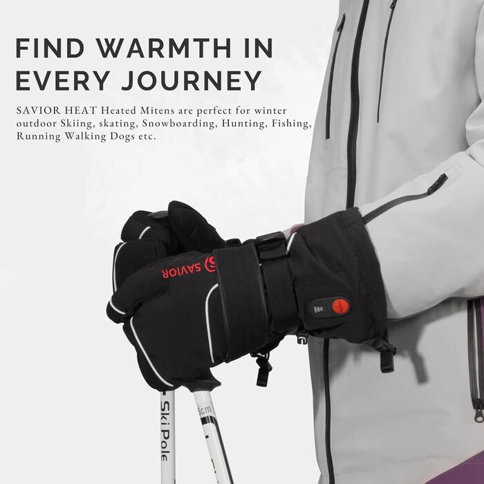 Електричні гріючі рукавиці-п'ятипалі SAVIOR HEAT для чоловіків та жінок, для катання на лижах, сноуборді, мотоциклі, прогулянках, бігу та інших зимових видів активності, чорний колір