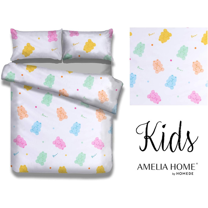 Комплект дитячої постільної білизни AmeliaHome 135x200 см з 2 наволочками 100 бавовняна постільна білизна Kids Candy Bears