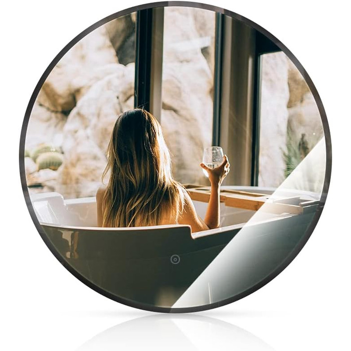 Дзеркало для ванної кімнати HUOLE з LED-підсвічуванням, настінне, з сенсорним вимикачем та захистом від запотівання, 6400K (60x60x4,5 см)