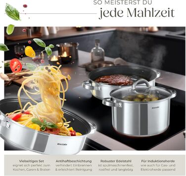 Набір каструль tectake® 15 предметів: каструлі, сковорідки з нержавіючої сталі з кришками, для плити (індукційна, газова, електрична), для кемпінгу та дому