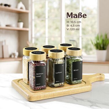 Набір скляних баночок для спецій - 24 шт. з етикетками та бамбуковими кришками, 120 мл, з дозаторами та аксесуарами. Набір контейнерів для спецій, натуральний дизайн