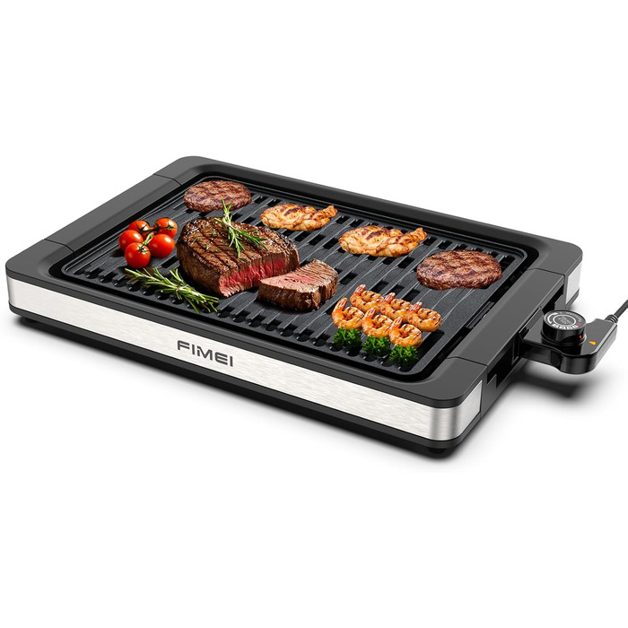 Електричний гриль FIMEI для столу 1800W з антипригарним покриттям, регулюванням температури, для балкону, дому та вулиці, з піддоном для збору жиру (можна мити в посудомийній машині)