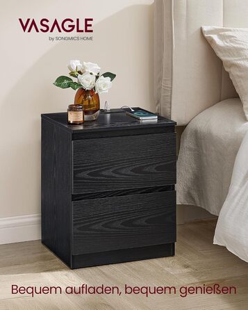 Приліжкова тумбочка VASAGLE Kailyn з розетками, 2 ящики, 2 AC-розетки, 2 USB-A порти, для спальні, хмарно-білий LET62W02