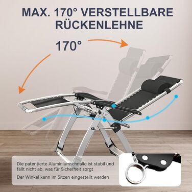 Лежак для відпочинку MOPHOTO Zero Gravity, розкладний, 200 кг, з подушкою та кишенею, для саду, балкону, тераси (Блакитний)