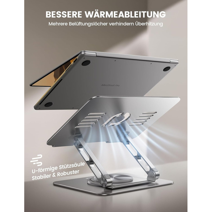 Підставка для ноутбука Lamicall, регульована - 360° обертання, складна, алюмінієва - для столу/офісу, універсальна ергономічна підставка для Macbook Pro Air, 10-17,3' - срібна