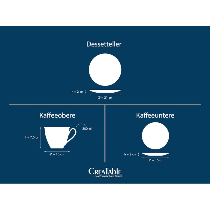 CreaTable Набір кавового сервізу Valencia Pastell, 18 предметів для 6 осіб, порцеляна, Made in Europe (Крем, Блакитний, Зелений)