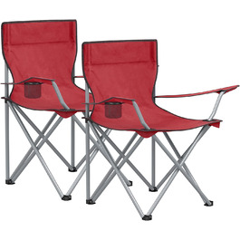 Крісло для кемпінгу SONGMICS, набір з 2 шт. , складаний стілець для вулиці, рибальське крісло з підлокітниками та підстаканником, портативний, складний, з можливістю завантаження до 120 кг, для кемпінгу, саду, пляжу, тераси GCB01BK (червоний)