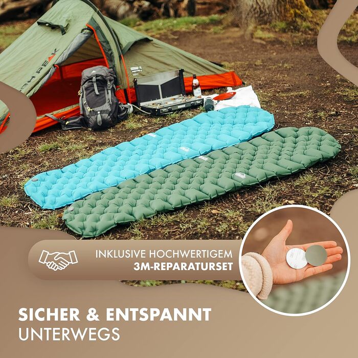 Надувний туристичний килимок Naturbummler 195x56 см, легкий, компактний, CO2-нейтральний, швидке надування, ізоляційна підстилка для кемпінгу