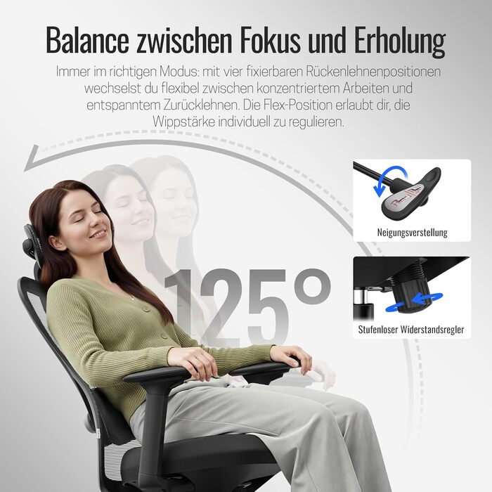 Яаса Крісло Plus: Ергономічне офісне крісло з підголівником, 2D-підтримкою попереку та 4D-підлокітниками. Тест-переможець 2026. Для дому та офісу, універсальні колеса (до 150 кг), чорний колір