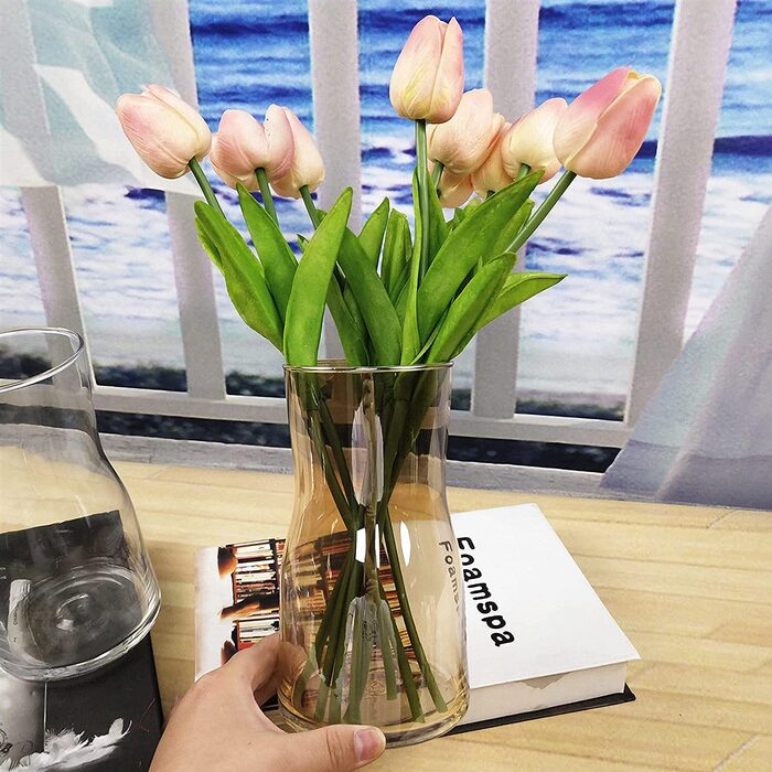Прозора скляна ваза, кришталева декоративна ваза для квітів, контейнер для рослин для домашнього офісу, подарунок на весілля, новосілля (Бурштин)