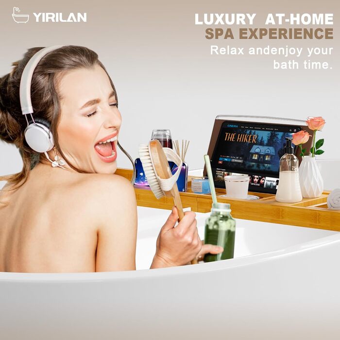 Підставка для ванни Yirilan, висувна, бамбукова, для 1-2 осіб, з тканиною, дерев'яна, розширювана