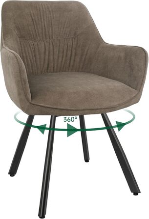 Набір обідніх крісел 6 шт. з поворотним механізмом, крісла з підлокітниками, поворот на 360°, м'яке крісло з велюру, для вітальні, кухні, робочого кабінету, спальні, коричневе, 6 шт.