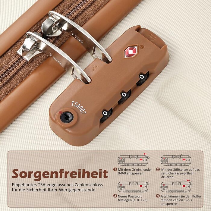 Набір валіз COOLIFE 3шт: велика валіза, сумка для подорожей, культиватор. ABS, TSA-замок, 4 колеса. Білий/коричневий.