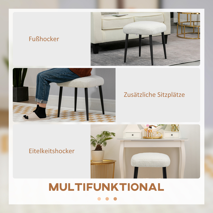 Табурет для макіяжу HOMCOM Footstool Square Ottoman Cashmere Look зі сталевими ніжками для вітальні Спальні кремовий 42x42x47см