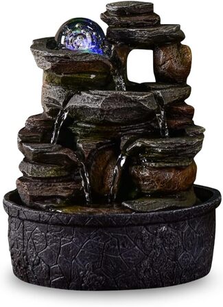 Джерело води Zen'Light від Zimmerbrunnen: природний водоспад з ефектом каменів та кольоровим LED-підсвічуванням. Ідеальна декор для дому, медитації та релаксації. Об'єкт Фен-Шуй для щастя. Висота 23 см (Satya)