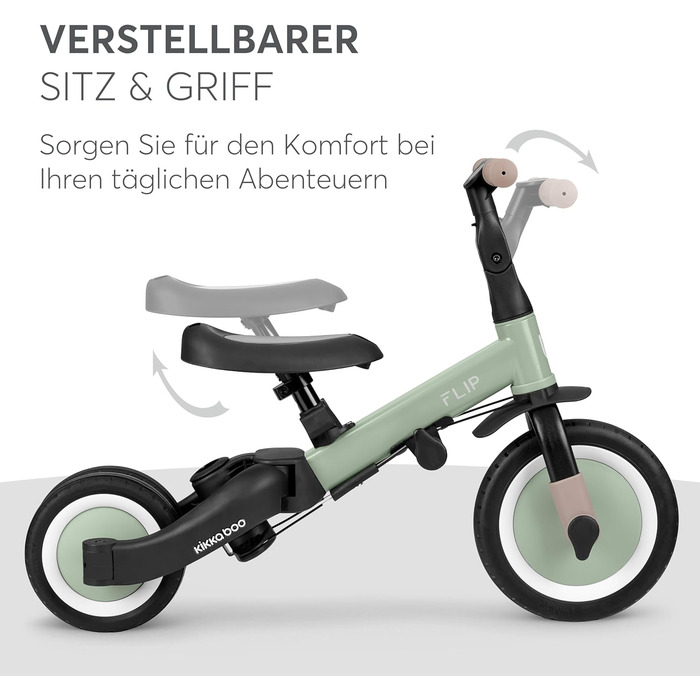 KikkaBoo FLIP Триколісний велосипед 5-в-1 для дітей від 1 року, Армійський зелений