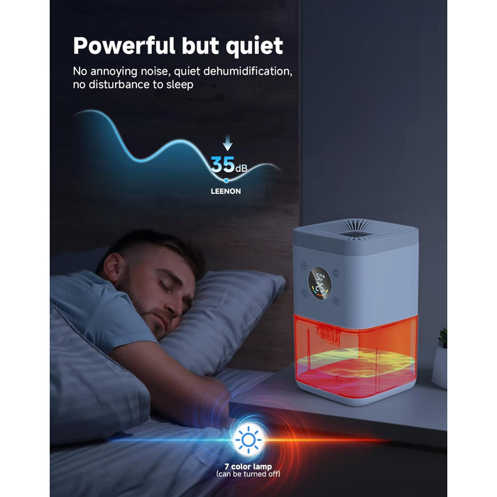 Електричний осушувач повітря 1800 мл, тихий, з функцією автоматичного відтавання, очищення повітря та захист від вологи, для спальні/ванної кімнати - білий