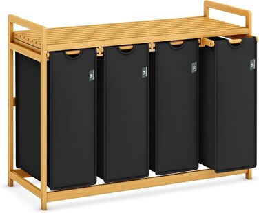 Кошик для білизни AdelDream Premium 200L з 4 відділеннями, висувний мішок для білизни з бамбуковим каркасом, бежевий, для ванної кімнати та спальні