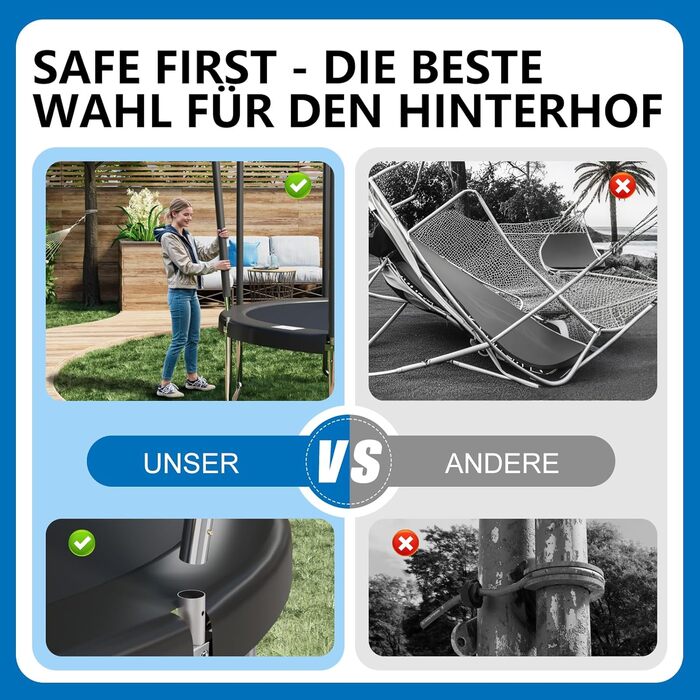 Батут Devoko вуличний Ø183/228/305/366/427 см, з сертифікатом GS, для дітей, садовий батут з сіткою, драбиною та захисним покриттям, чорний 228 см