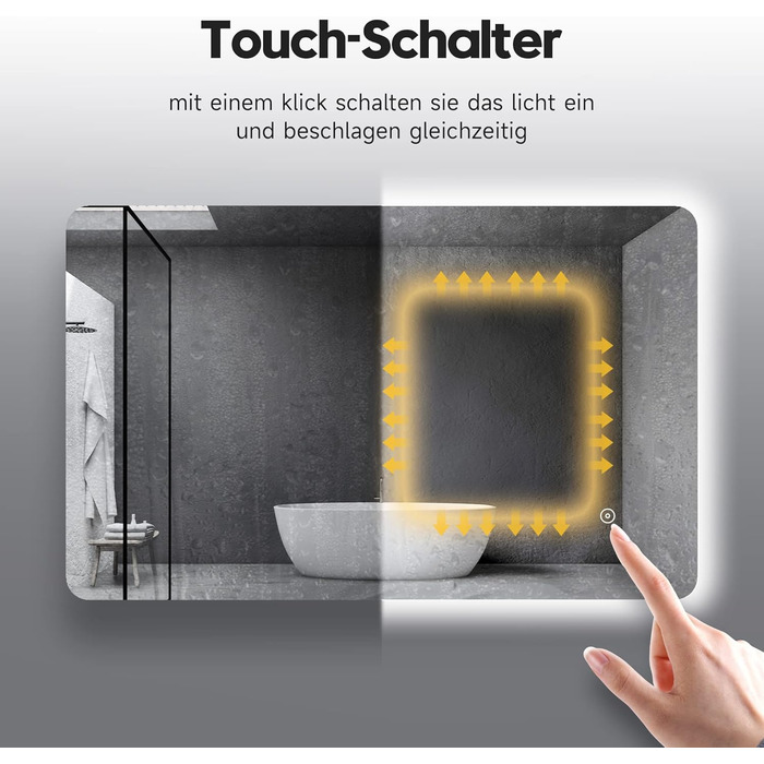 Елегантне дзеркало для ванної кімнати з LED-підсвічуванням 45x60 см, холодне біле світло, IP44, енергозберігаюче. Ванне дзеркало, дзеркало для ванної, настінне дзеркало. Розміри: 80x50 см