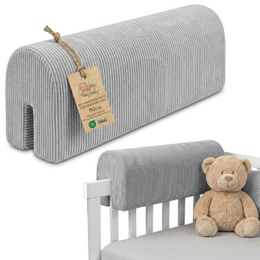 Захист для ліжечка дитячого Bettkantenschutz (50 см, світло-сірий) з м'яким бортиком Minky - бортик на ліжко, захист від випадання для малюків