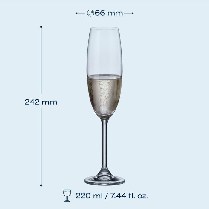 Кришталеві келихи Crystal Bohemia для білого вина - набір 6 шт, об'єм 350 мл, стійкі до миття в посудомийній машині, довговічні та стійкі до подряпин - елегантні келихи з кришталевого скла - ідеальний подарунок для поціновувачів вина (флюти 220 мл)