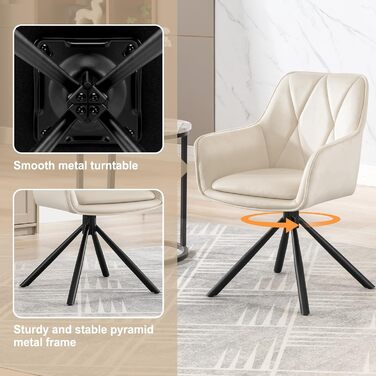 Крісла для їдальні Lestarain - обертаються, з підлокітниками, для кухні, вітальні, спальні, бежеві, комплект з 1 шт.