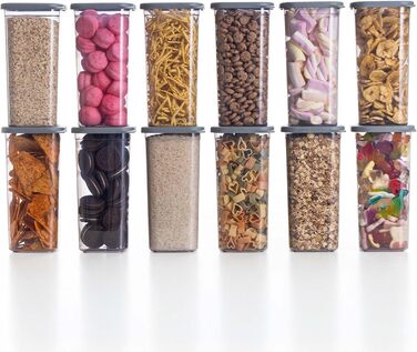 Герметичні контейнери для зберігання продуктів [набір 12 шт], антрацит - Складаються, економія місця для кухні, банки для круп, контейнери для їжі, набір 12 шт (12x1500 мл)